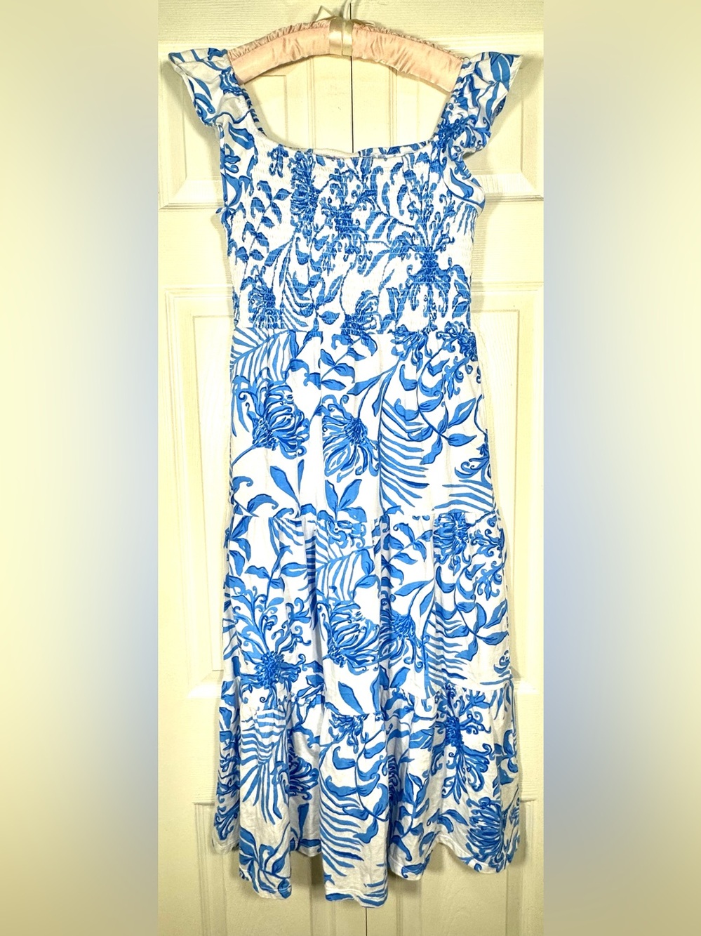 Lilly Pulitzer Mini Jilly Midi Dress Blue White Floral Girls XL Women XS-S